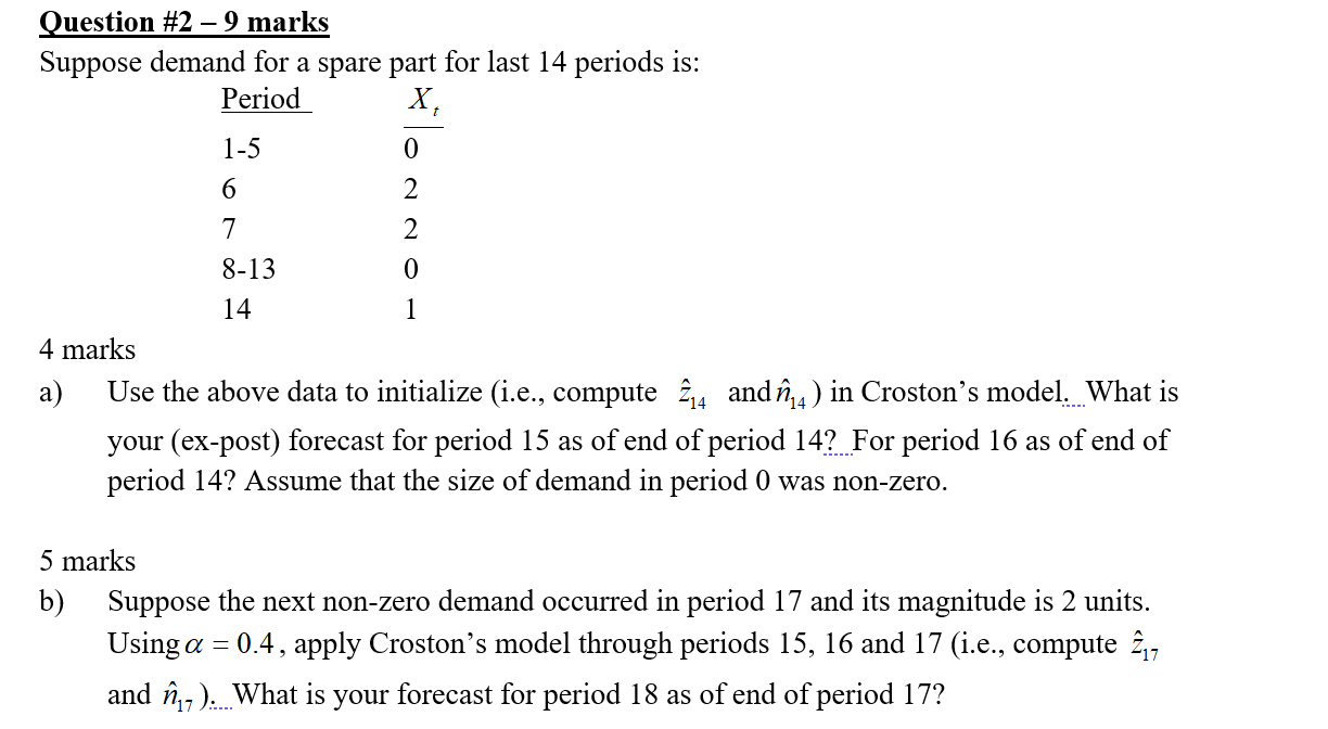  Question #2 9 marks Suppose demand for a spare part for