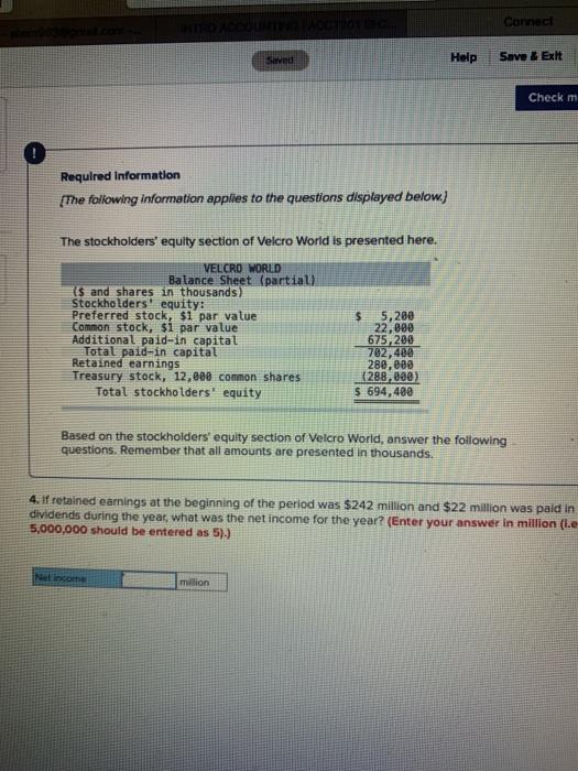  Connect Saved Help Save & Exit Check m ! Required Information