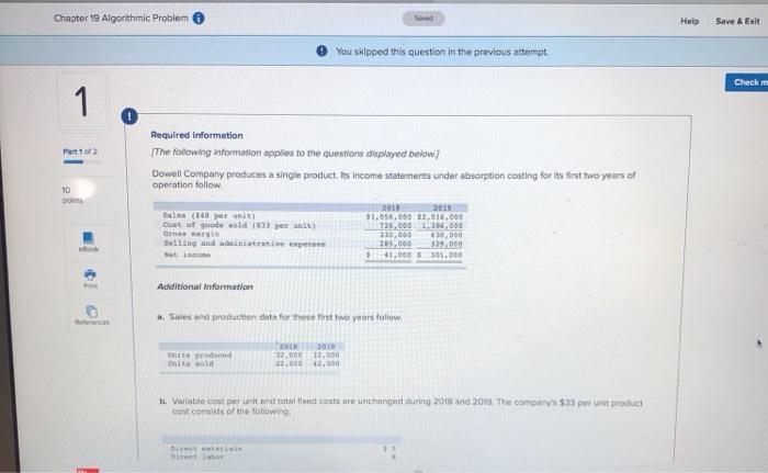  Chapter 19 Algorithmic Problem Sore Help Save & Exit You skipped