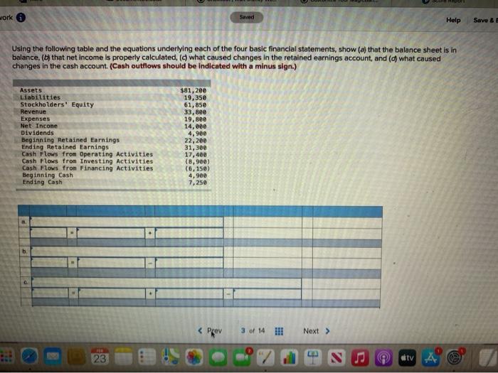  work Seved Help Save & Using the following table and the