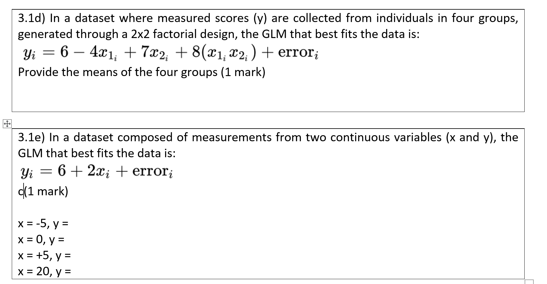 How would I answer these questions based on the GLM? Questions are