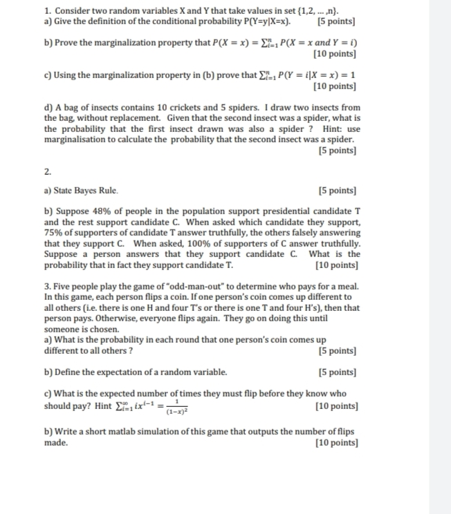 7Ct15 question 1. Consider two random variables X and Y that take