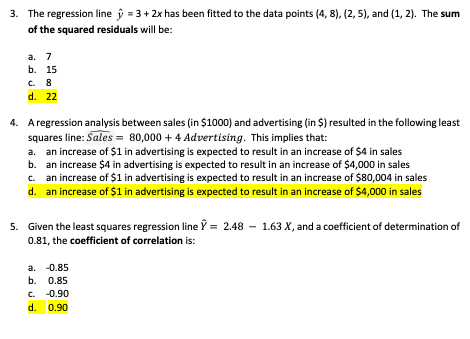  3. The regression line p = 3 + 2x has been