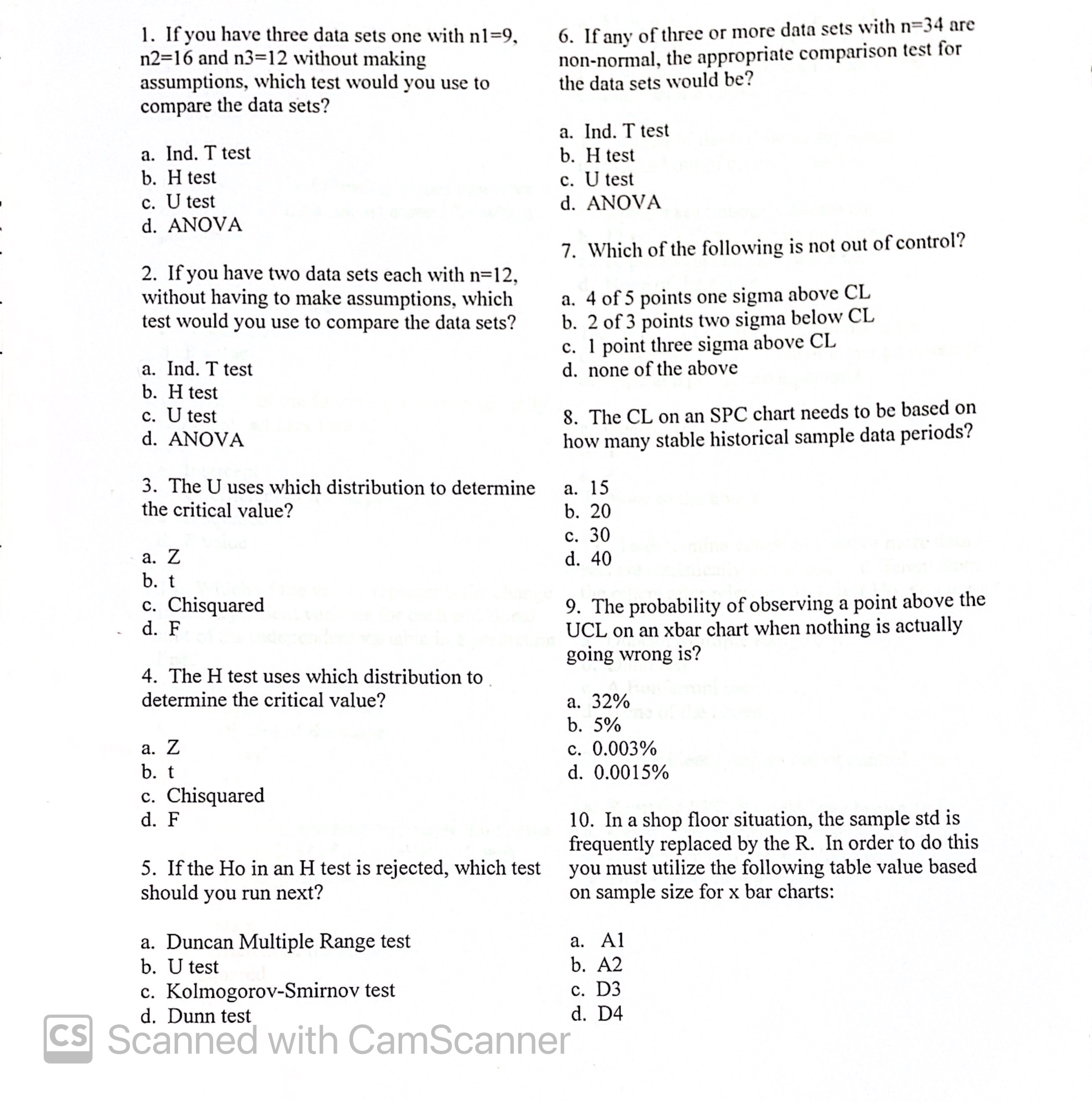I. If you have three data sets one with nl=9. n2=l6
