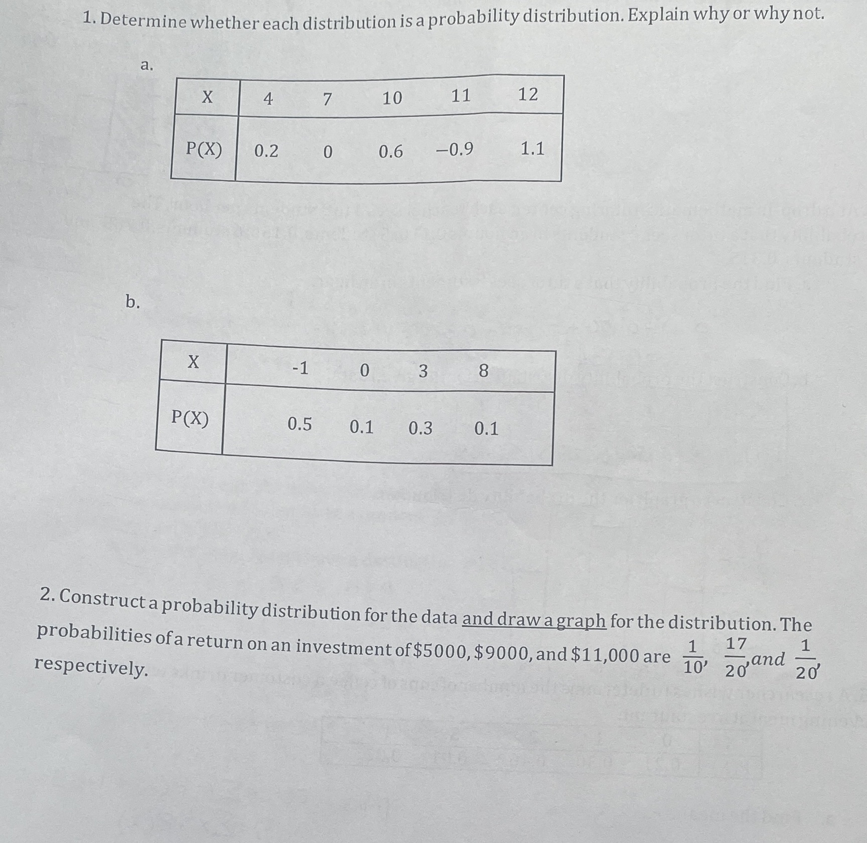  1. Determine whether each distribution is a probability distribution. Explain why