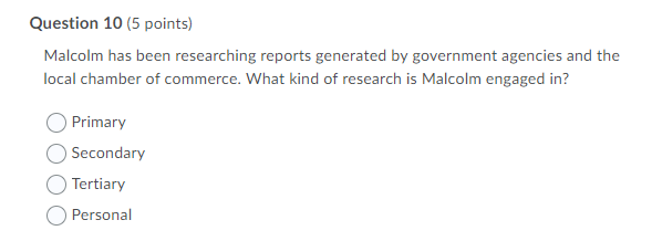  Question 10 (5 points) Malcolm has been researching reports generated by