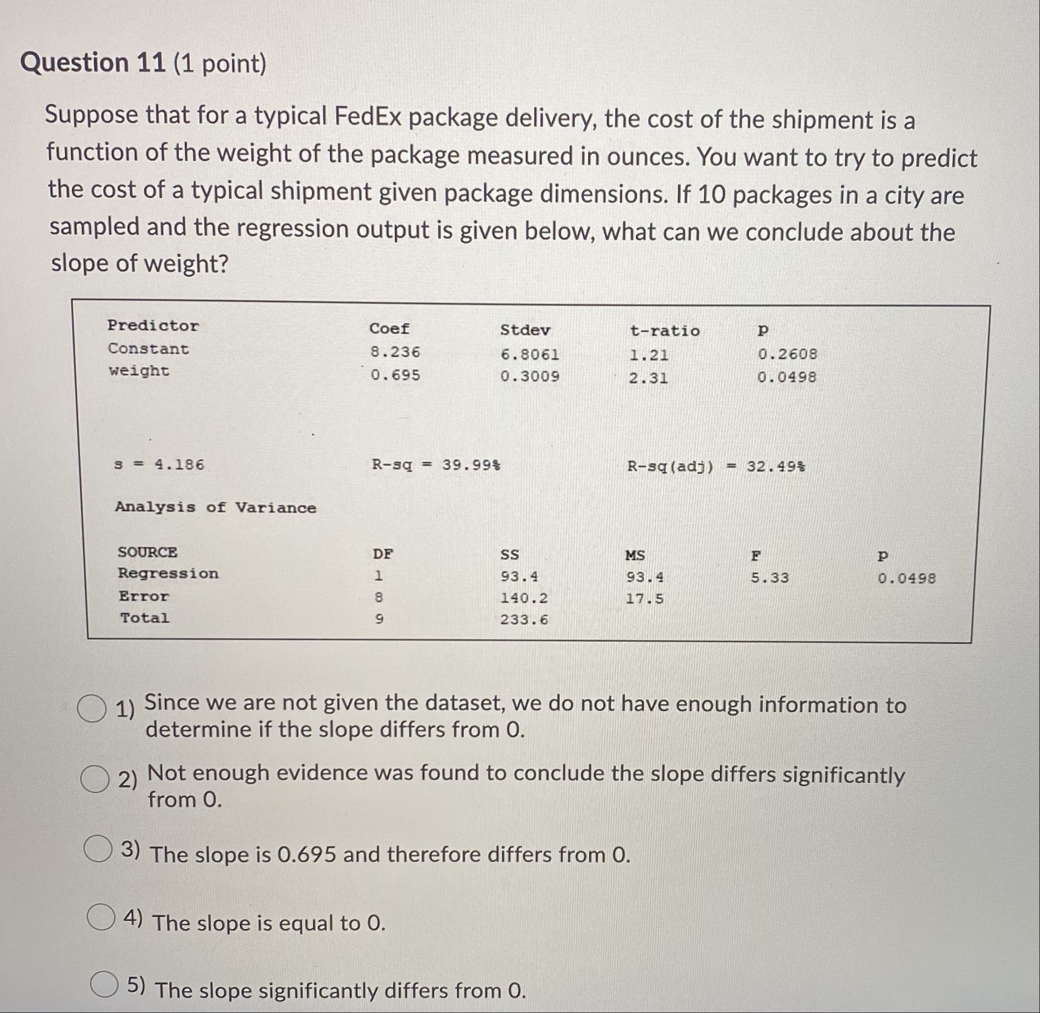 Work shown is not required, thank you. Question 11 (1 point) Suppose