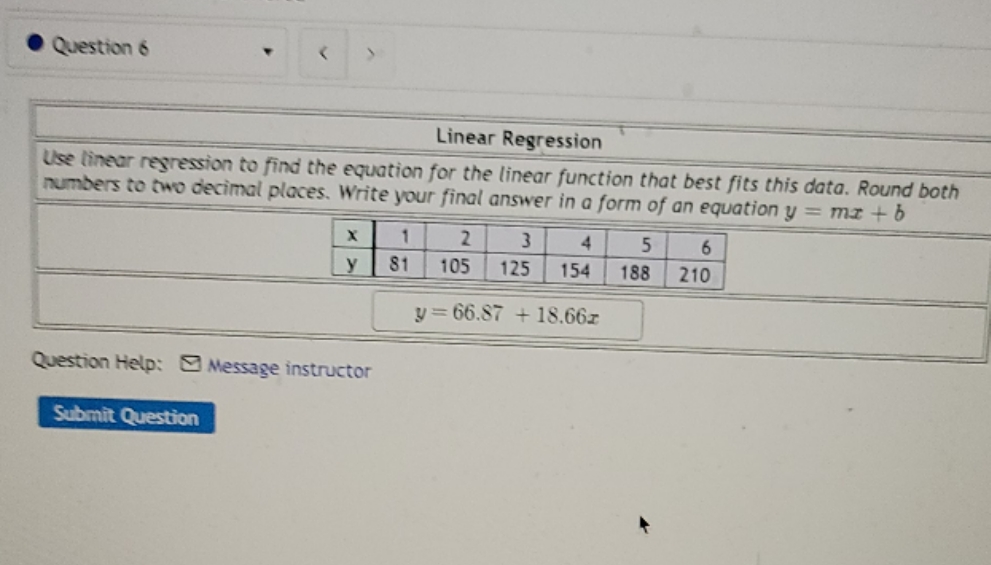 Linear Regression rsression to fimd the equation for the linear function that
