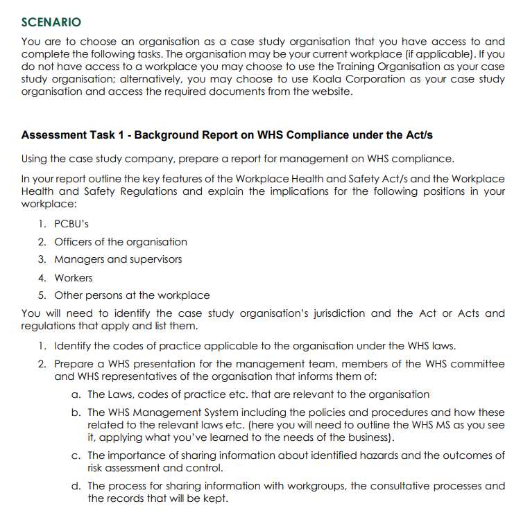 SCENARIO You are to choose an organisation as a case study organisation