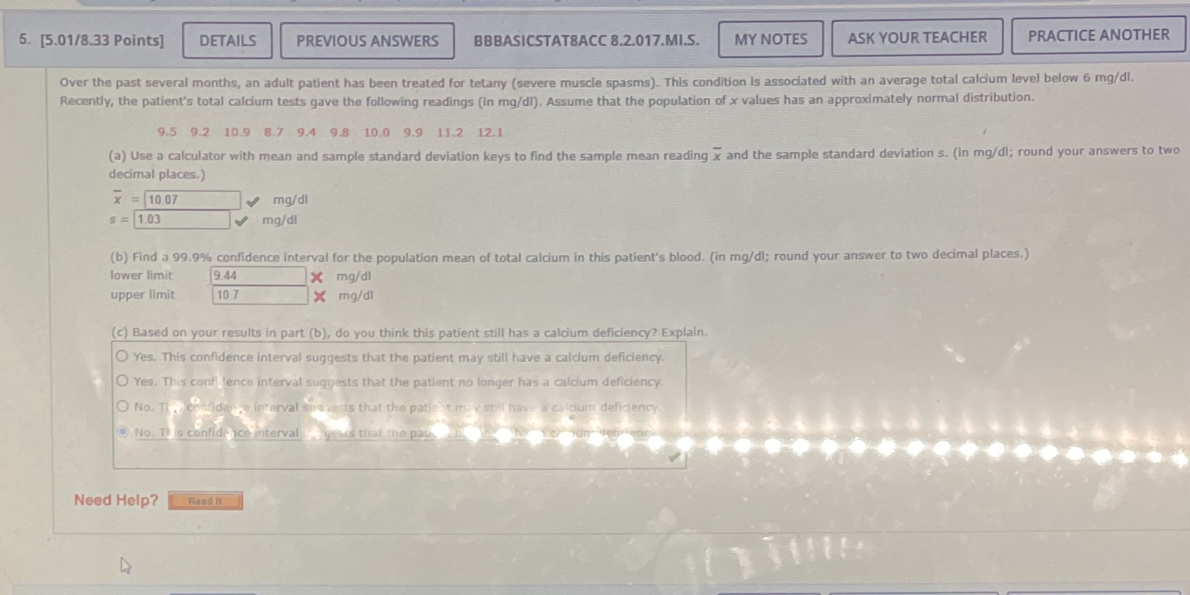  5. [5.01/8.33 Points] DETAILS PREVIOUS ANSWERS BBBASICSTATSACC 8.2.017.MI.S. MY NOTES ASK
