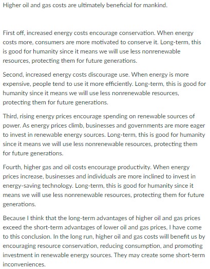 important to consider how it'll affect people in the present. Higher costs