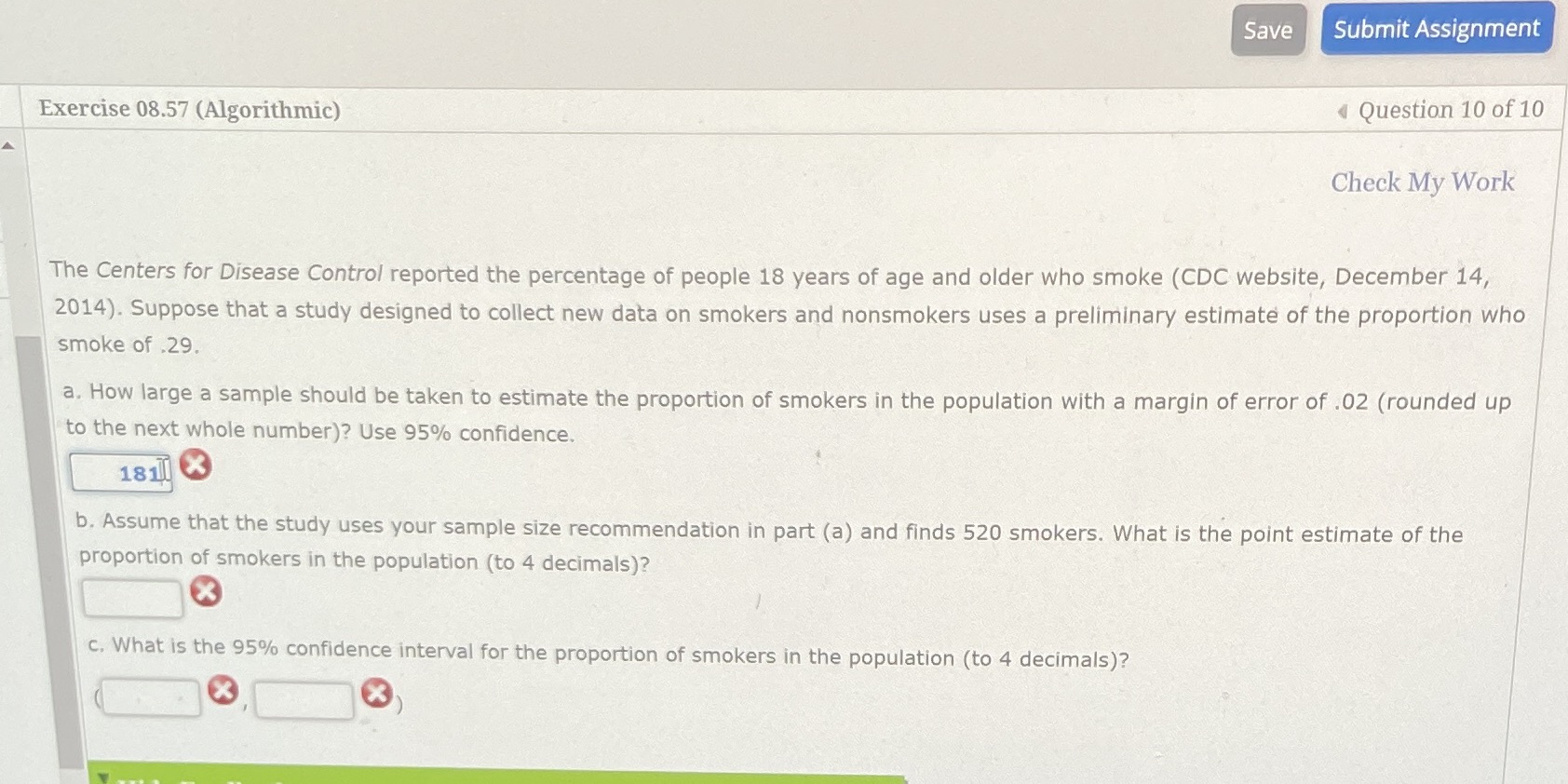 Save Submit Assignment Exercise 08.57 (Algorithmic) Question 10 of 10 Check