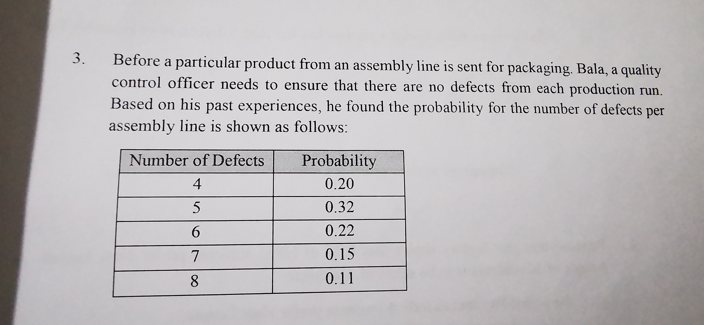 3. Before a particular product from an assembly line is sent