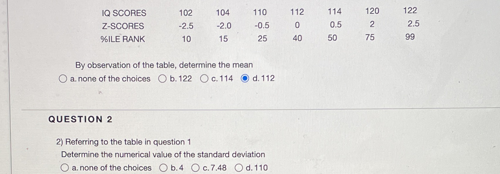 you need the table for question one to answer question 2 IQ