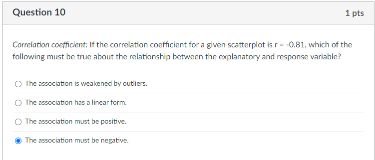 Correlation coefficient:If the correlation coefficient for a given scatterplot is r =