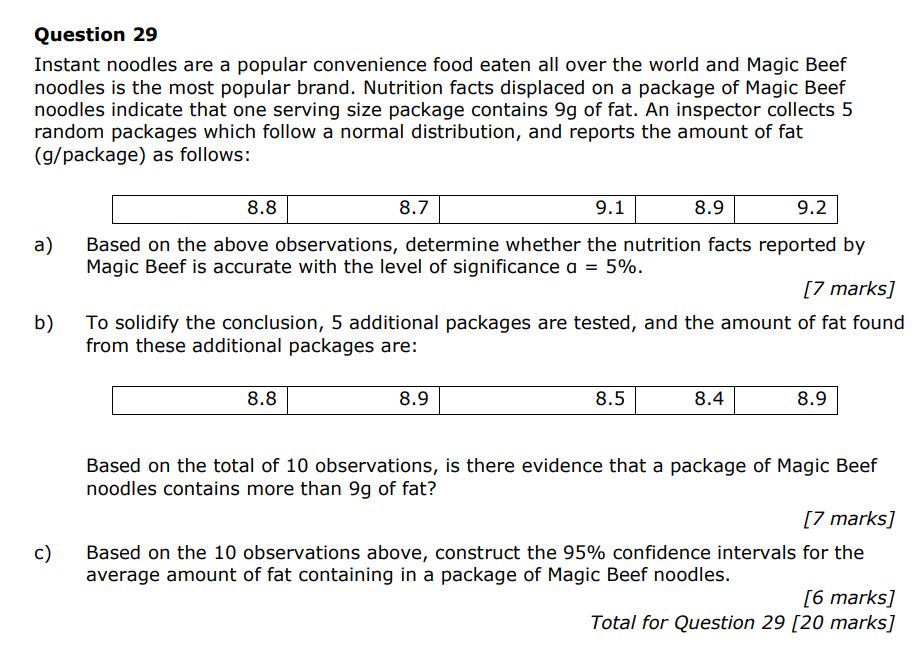 Please help me find the attached answer Question 29 Instant noodles are