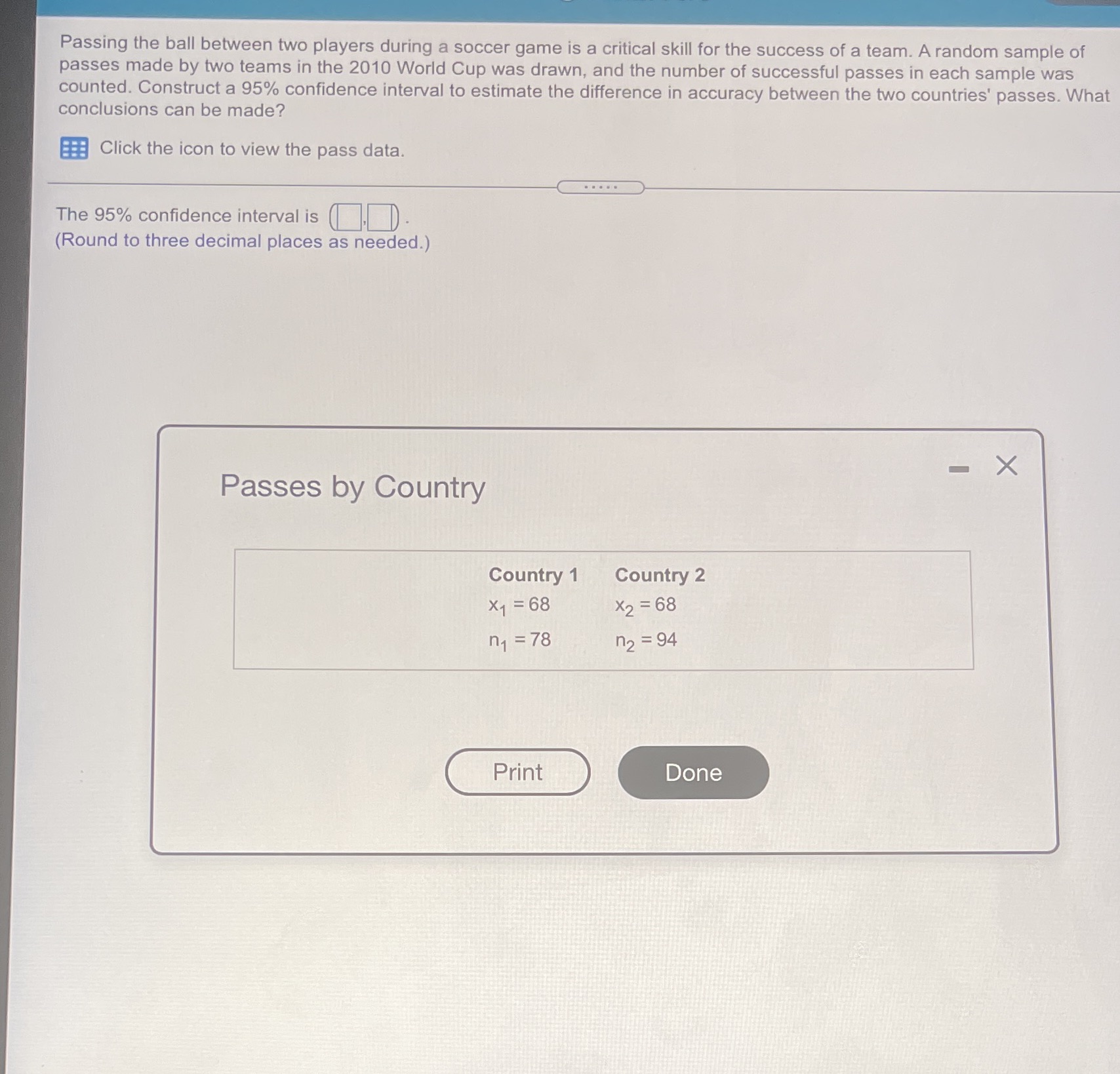  Passing the ball between two players during a soccer game is