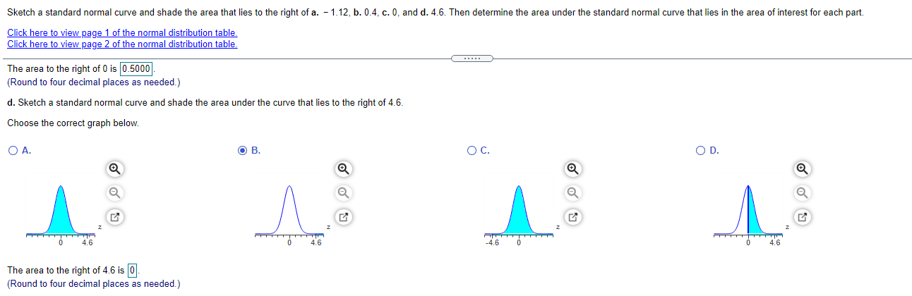 the area under the standard normal curve that lies in the area