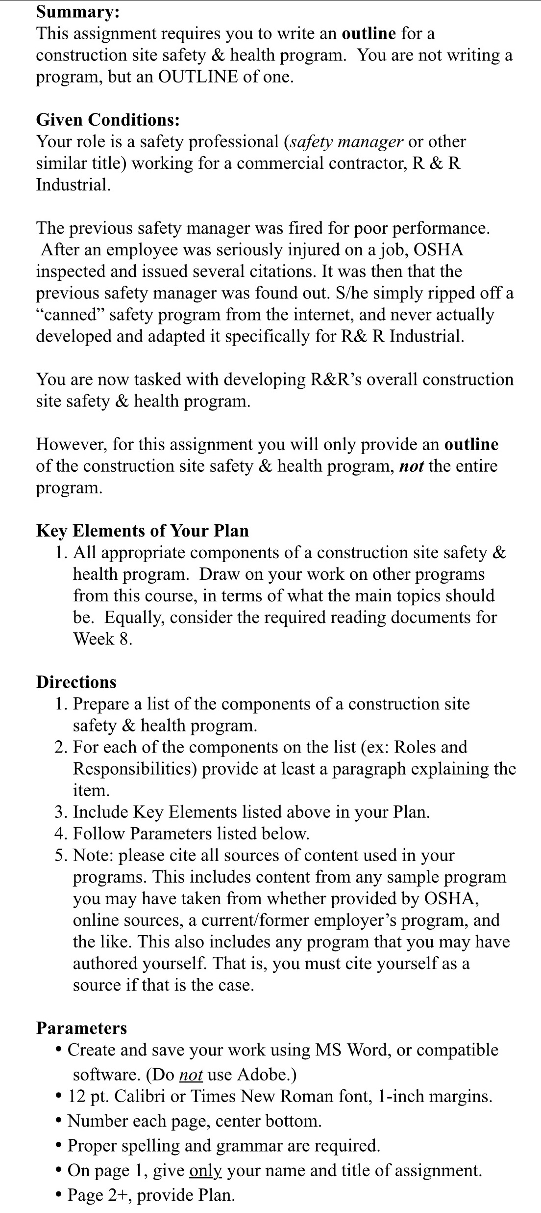  Summary: This assignment requires you to write an outline for a