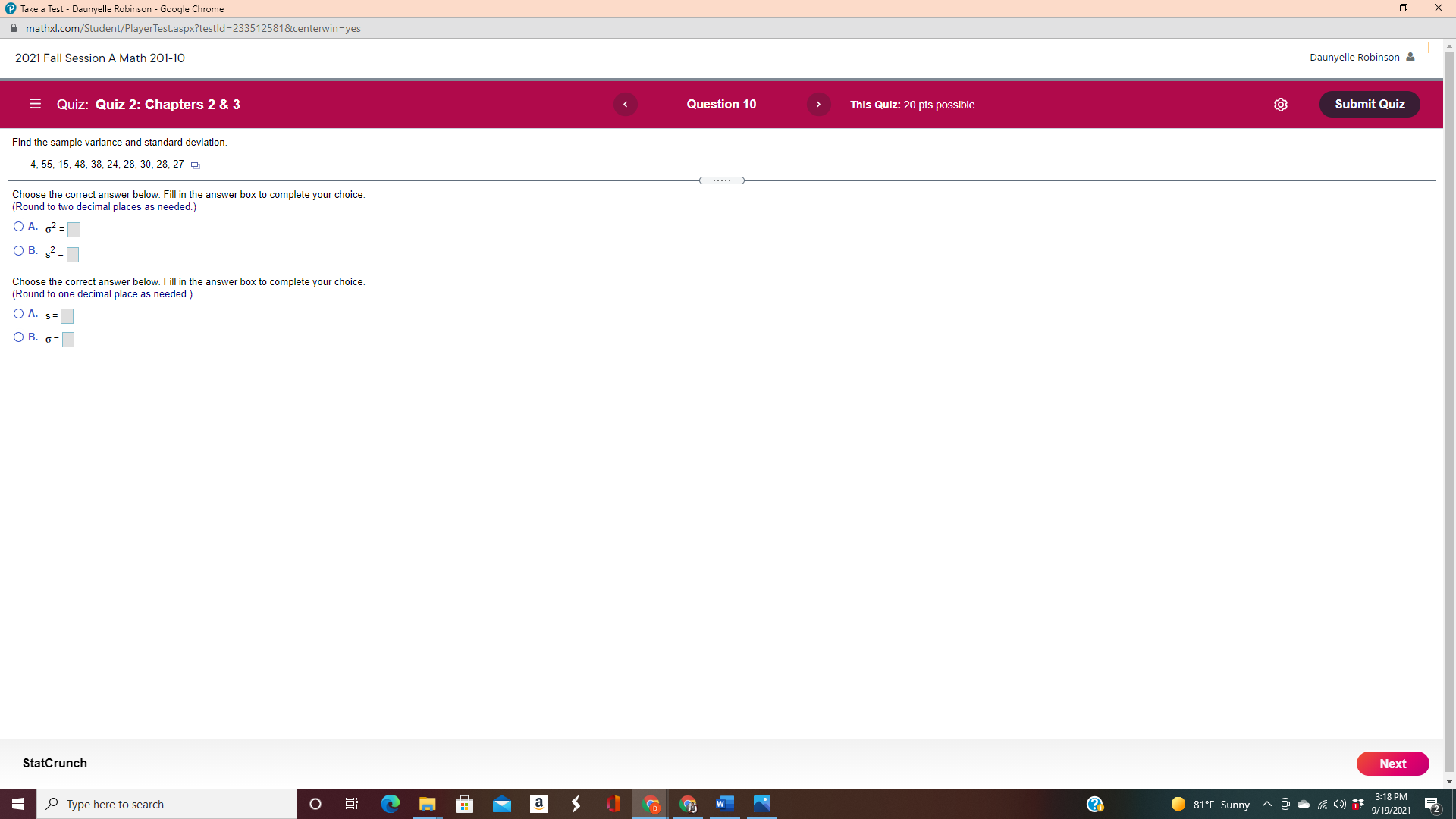 Take a Test - Daunyelle Robinson - Google Chrome - X