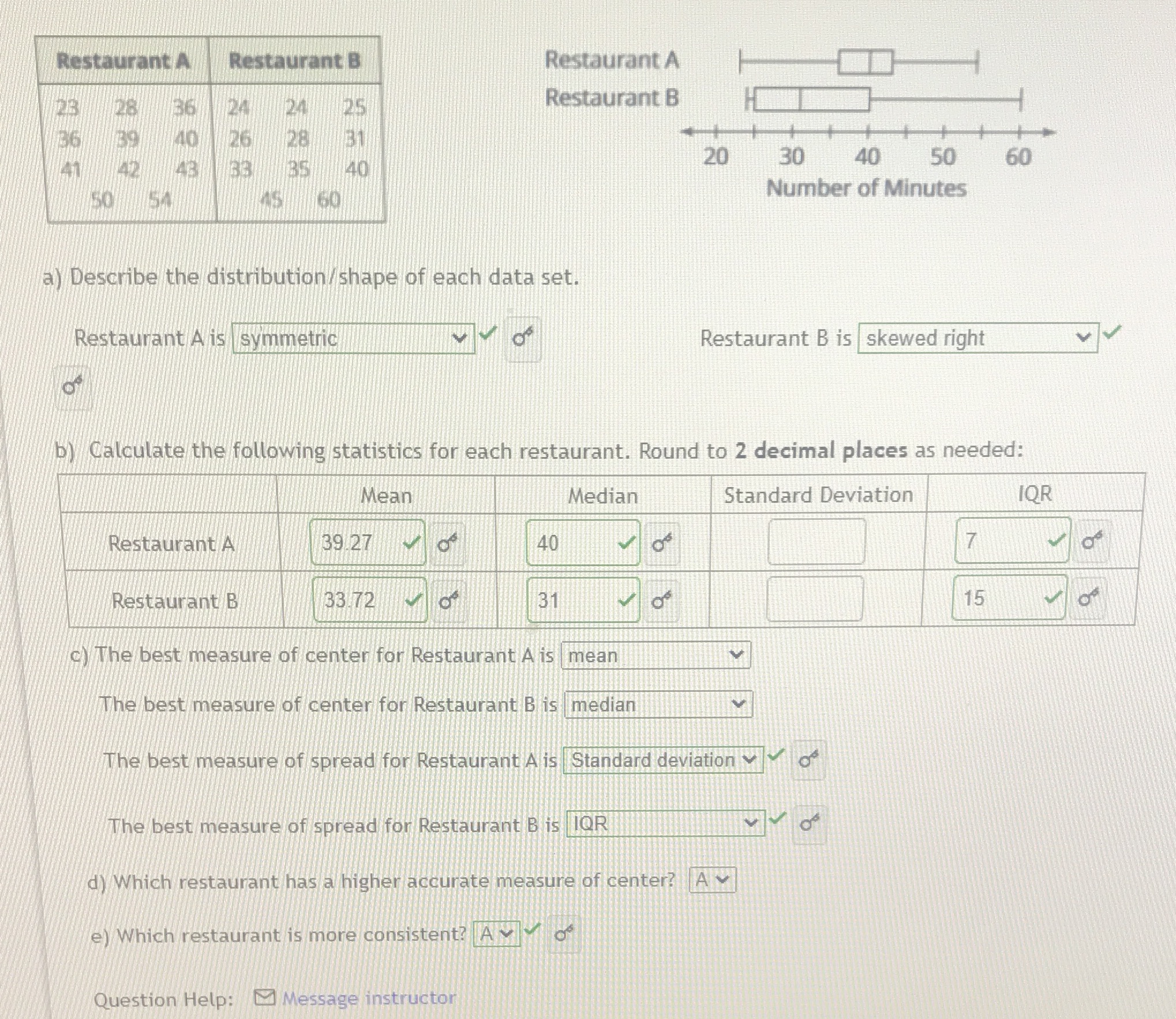 Need help finding the standard deviation staurant Restaurant B Restaurant A 25