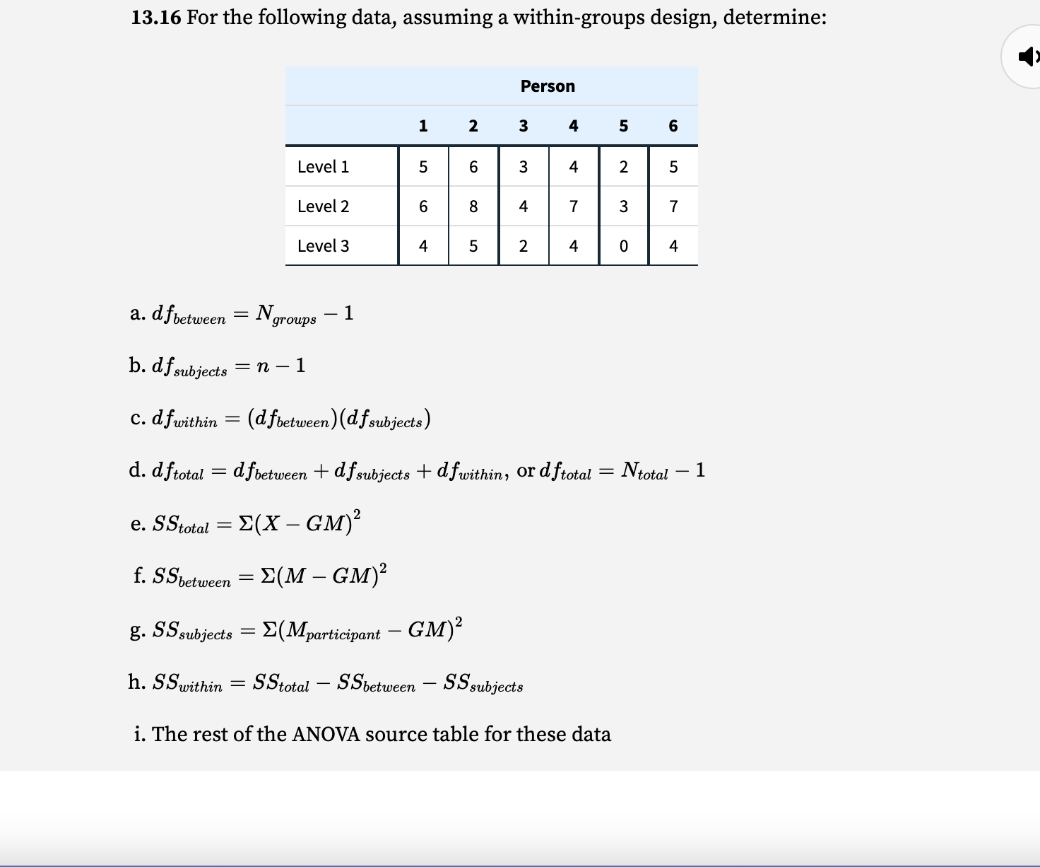  13.16 For the following data, assuming a within-groups design, determine: Person