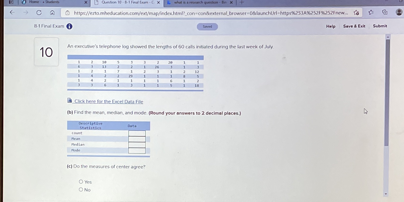 Question 10 Home . . Students X Question 10 - 8-1 Final