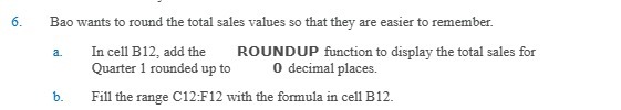 6. Bao wants to round the total sales values so that they