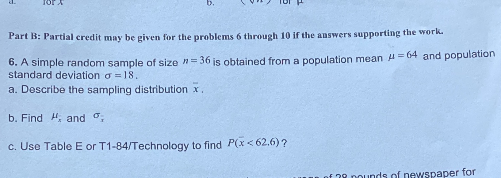  D. Part B: Partial credit may be given for the problems
