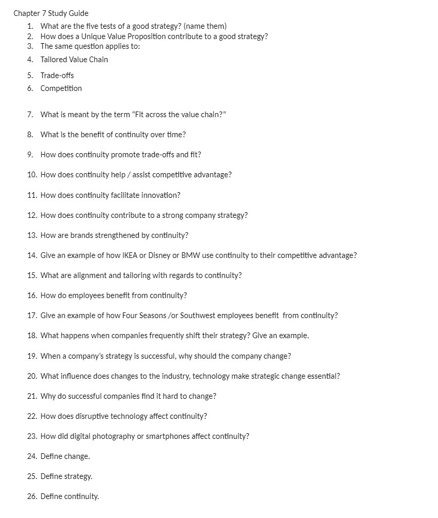 Chapter 7 Study Guide 1. What are the five tests of