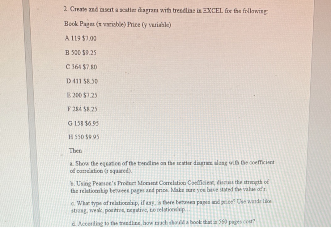  2. Create and insert a scatter diagram with trendline in EXCEL