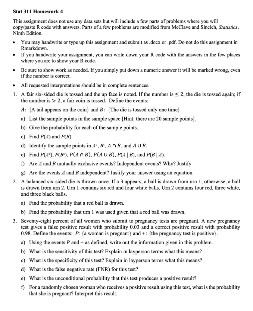  Stat 311 Homework 4 This assignment does not use any data