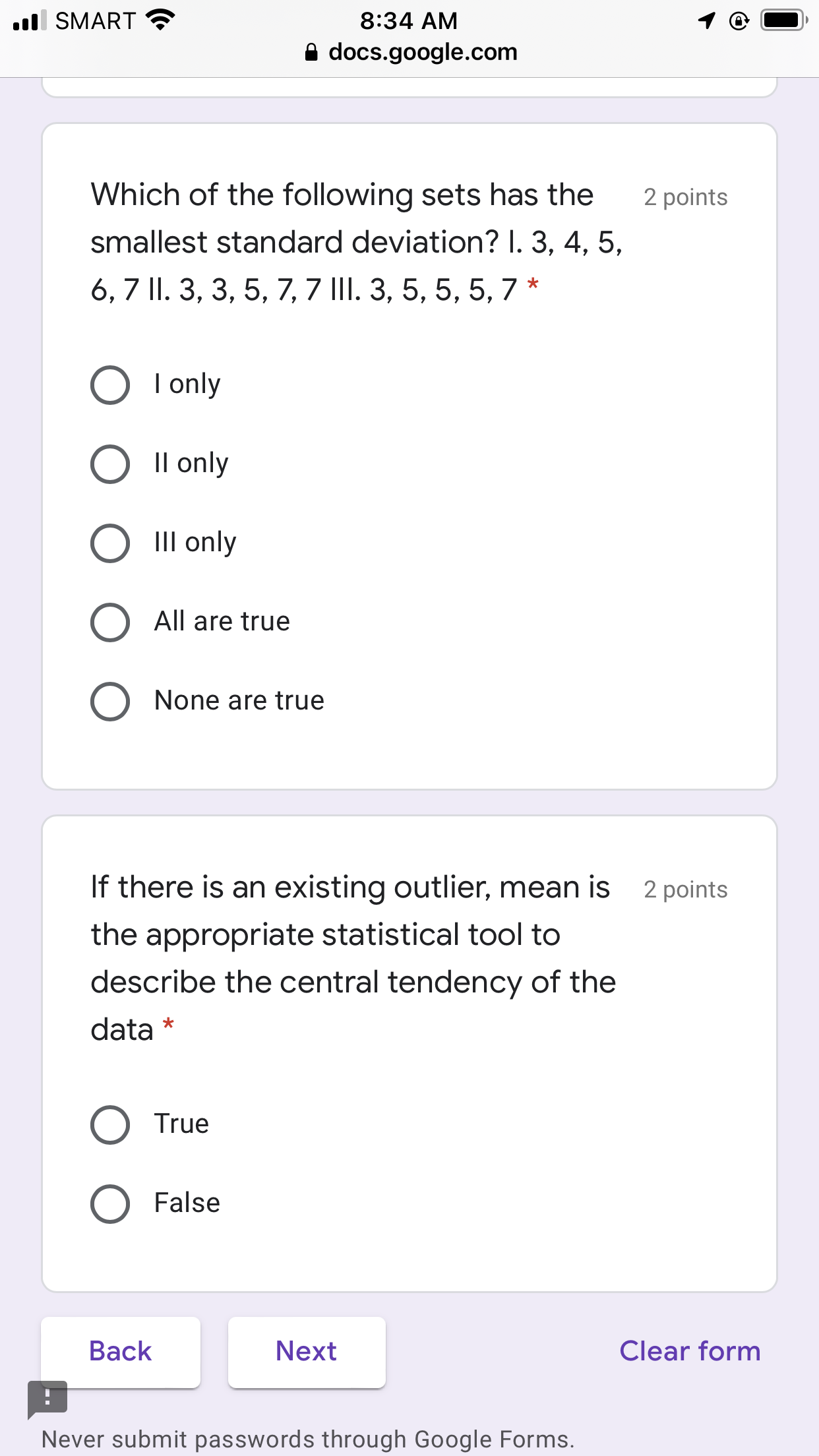 pls i need solution .II SMART '5' 8:34 AM 6 docs.google.com 4@'