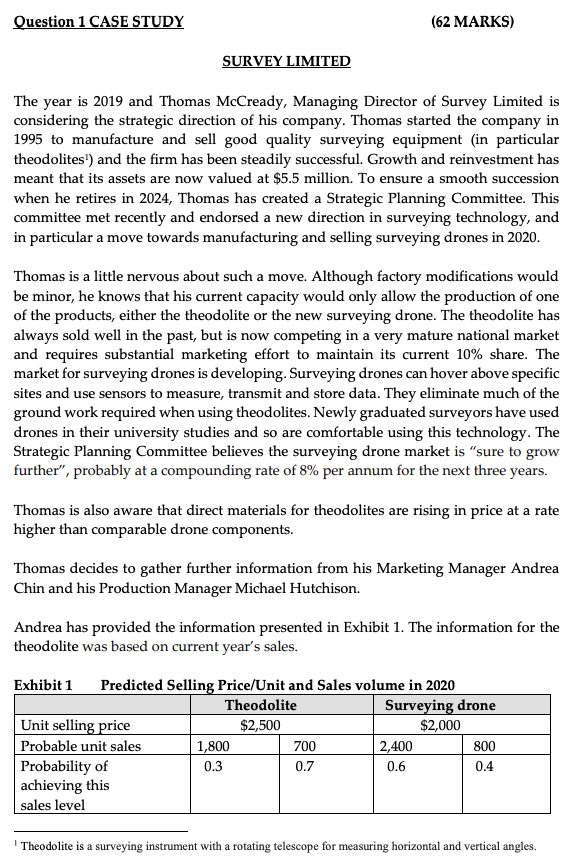 Question 1 CASE STUDY (62 MARKS) SURVEY LIMITED The year is