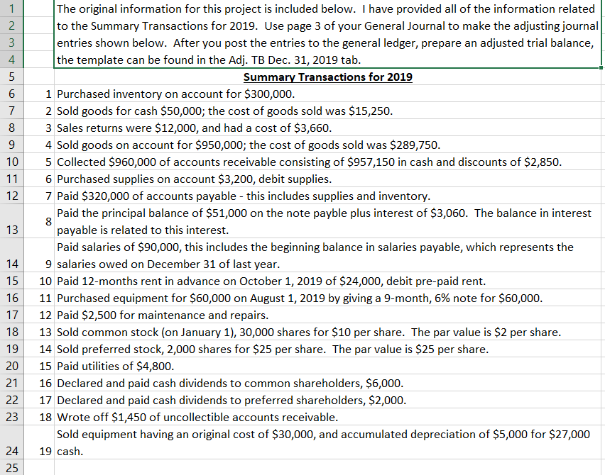 With the information provided I need to make the adjusted journal entries