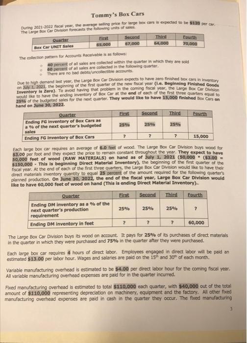 on Excel with all the formulas. Please help! Appriciate it loads! Tommy's