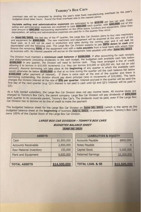 Box Cars DATE: June 1, 2021 TO: FROM: OCSU Consulting Mark Swain,