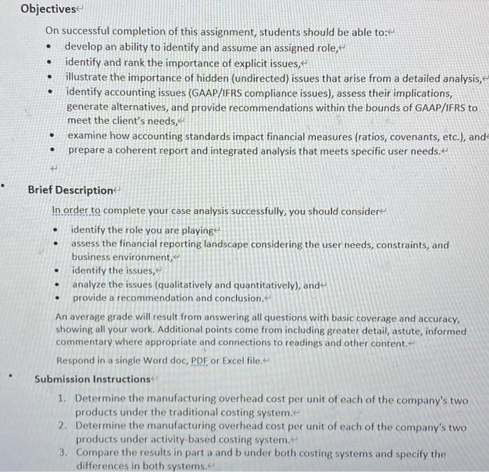  . Objectives On successful completion of this assignment, students should be