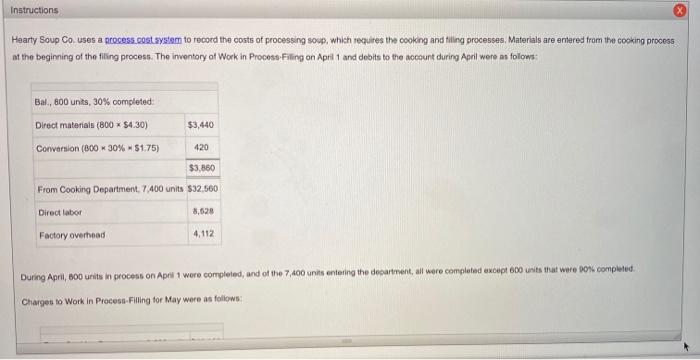 HELP PLEASE ASAP!! Instructions Haarty Soup Co uses a roccess cost system