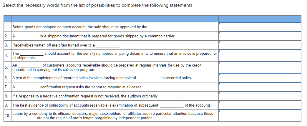 Question: Drop Down Options: Select the necessary words from the list of