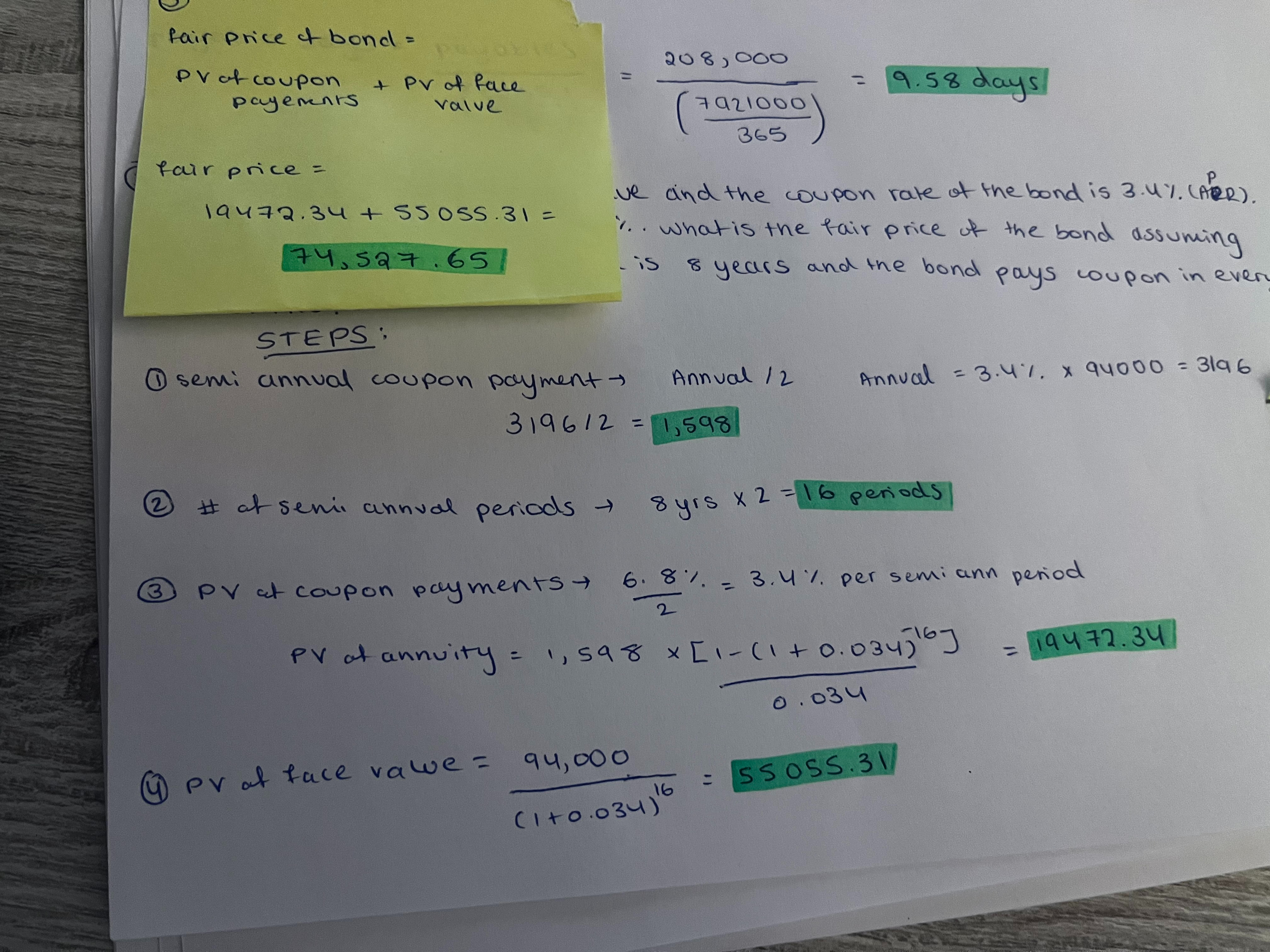  A bond has $ 94000 face value and the coupon rate