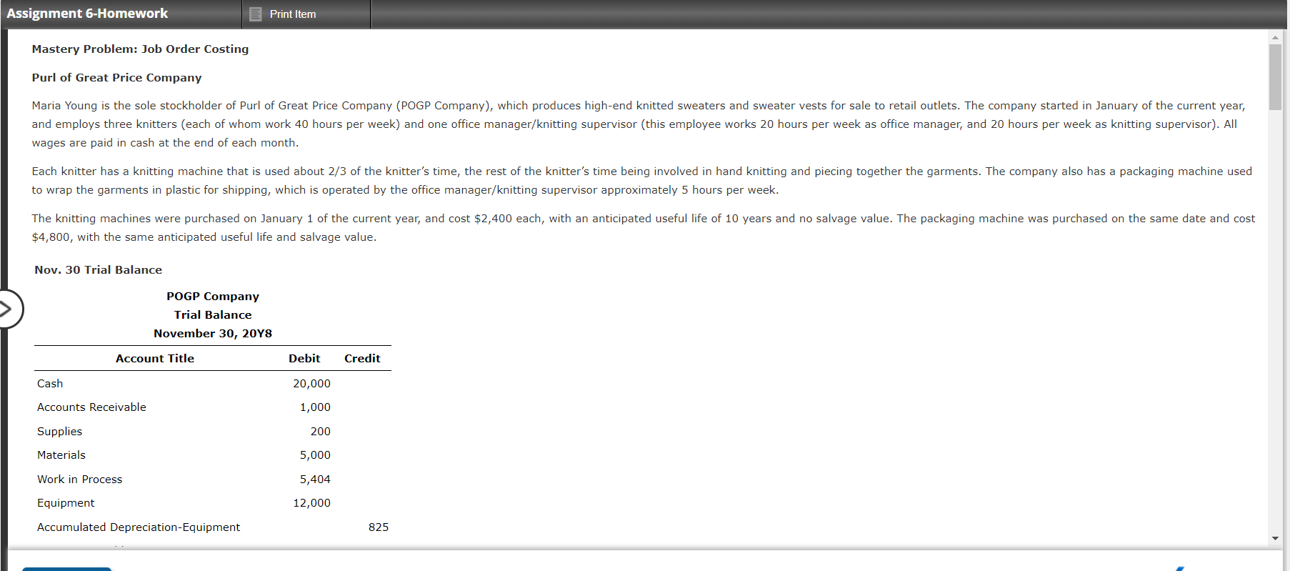  Assignment 6-Homework Print Item Mastery Problem: Job Order Costing Purl of