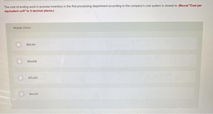 Data concerning the first processing department for the most recent month are