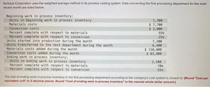 listed below. Beginning work in process inventory: Units in beginning work in