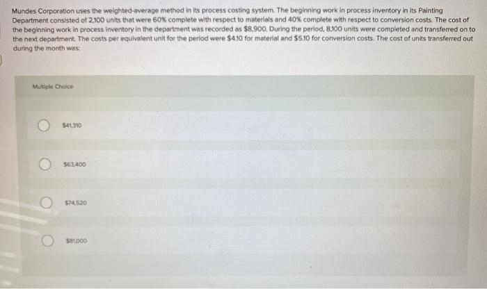 The cost of ending work in process inventory in the first processing