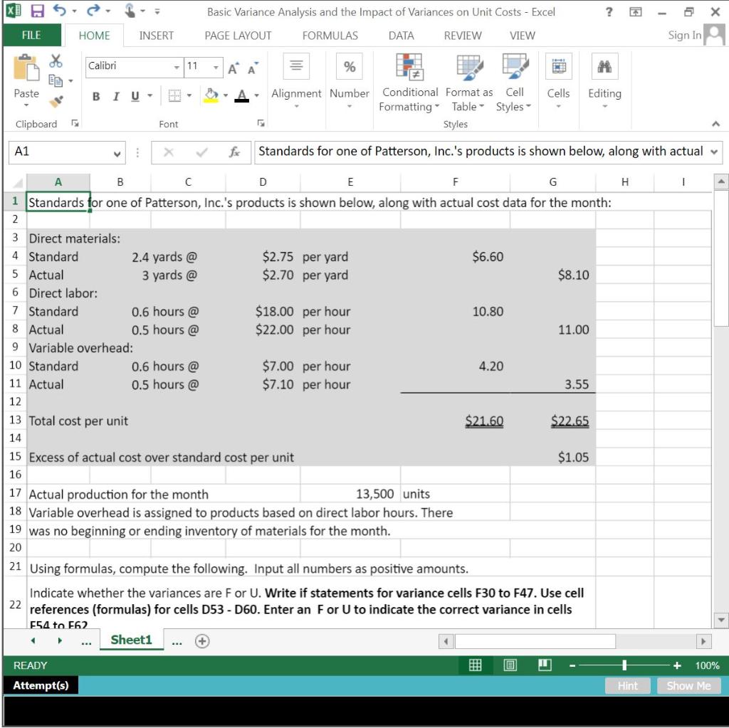 Variance Analysis using Excel's ABS, IF and Basic Math Functions Patterson, Inc.