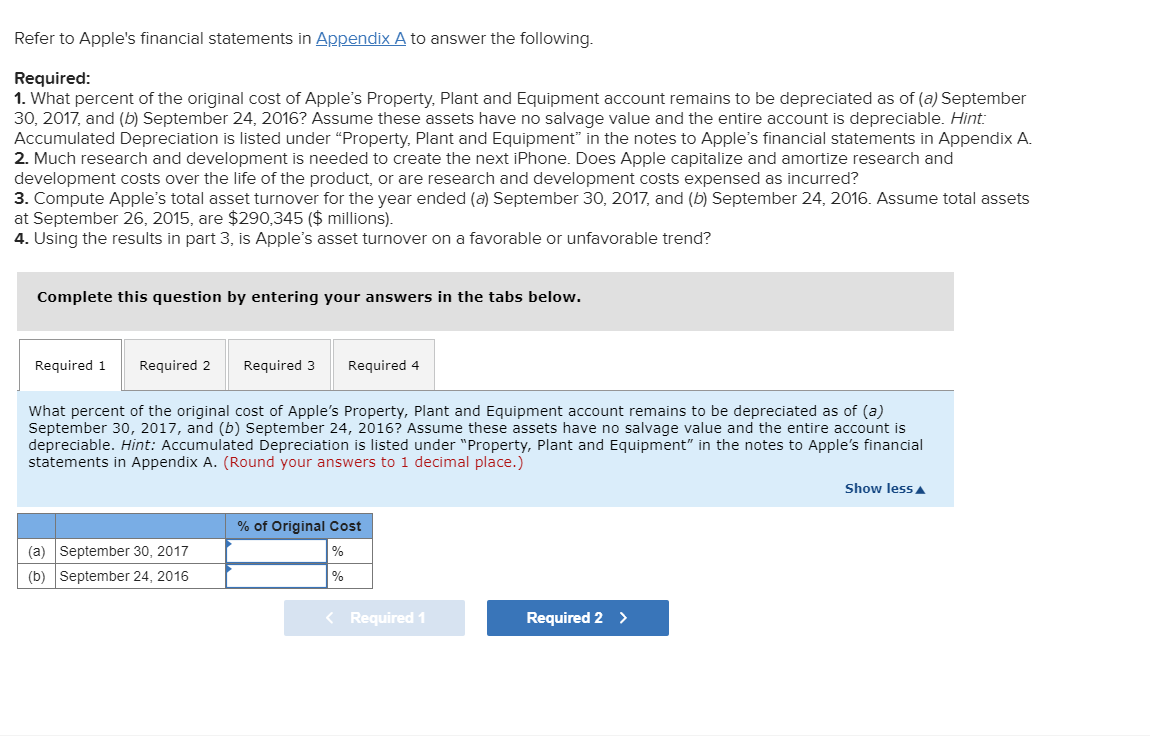 Refer to Apple's financial statements in Appendix A to answer the