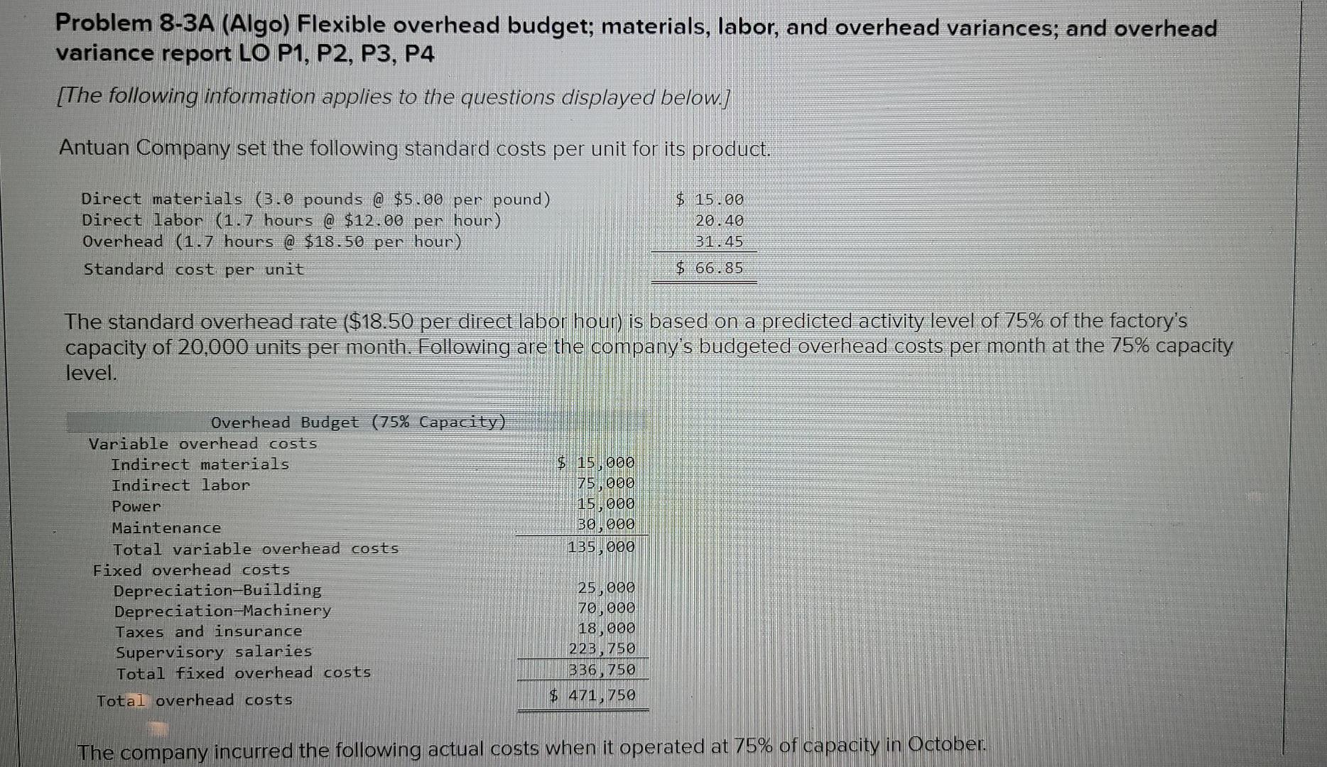Project q 11 Need help fixing Problem 8-3A (Algo) Flexible overhead budget;