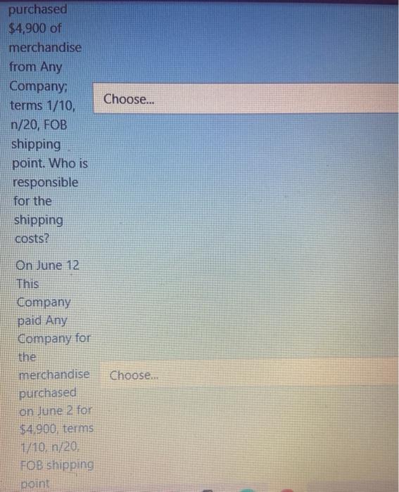 FOB destination (cost of sales $6,650) June 6. Collected the amount lowing