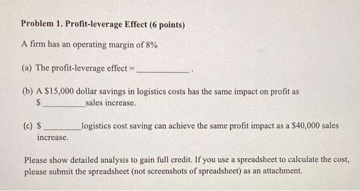  Problem 1. Profit-leverage Effect (6 points) A firm has an operating